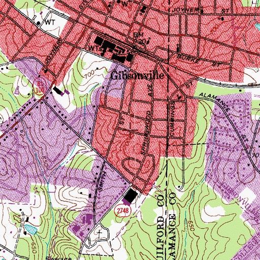 Topographic Map of Town of Gibsonville, NC