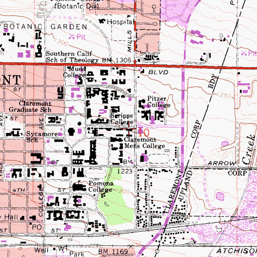 Topographic Map of Claremont McKenna College, CA