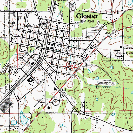 Topographic Map of Town of Gloster, MS