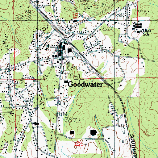 Topographic Map of Town of Goodwater, AL