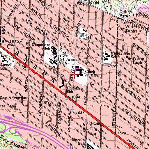 Topographic Map of Anderson W Clark Magnet High School, CA