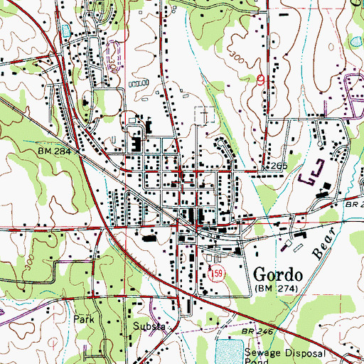 Topographic Map of Town of Gordo, AL