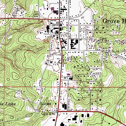Topographic Map of Town of Grove Hill, AL