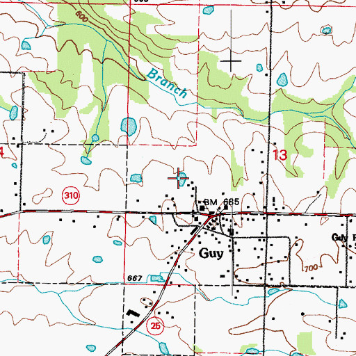Topographic Map of City of Guy, AR