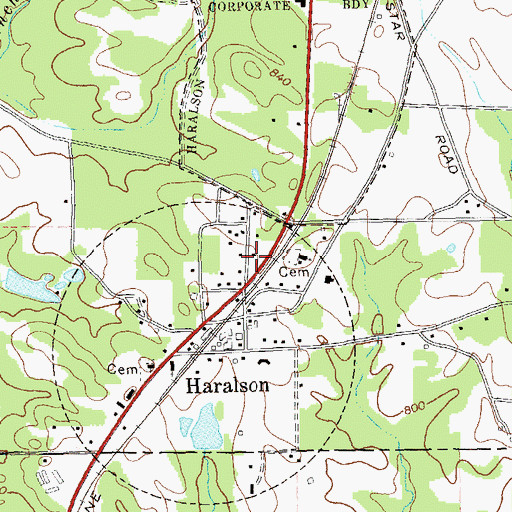 Topographic Map of Town of Haralson, GA