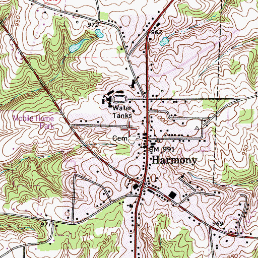 Topographic Map of Town of Harmony, NC