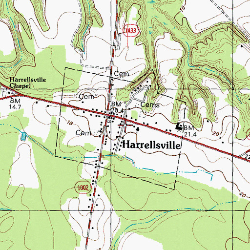 Topographic Map of Town of Harrellsville, NC