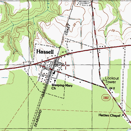 Topographic Map of Town of Hassell, NC