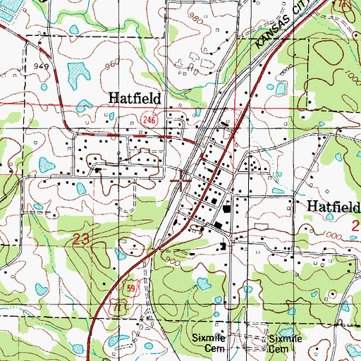 Topographic Map of Town of Hatfield, AR