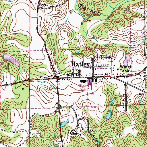 Topographic Map of Town of Hatley, MS