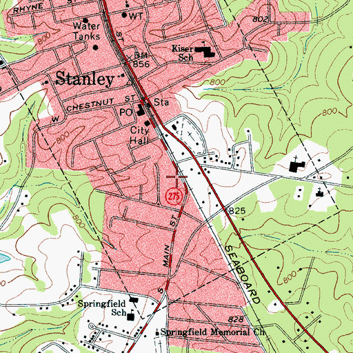 Topographic Map of Town of Stanley, NC