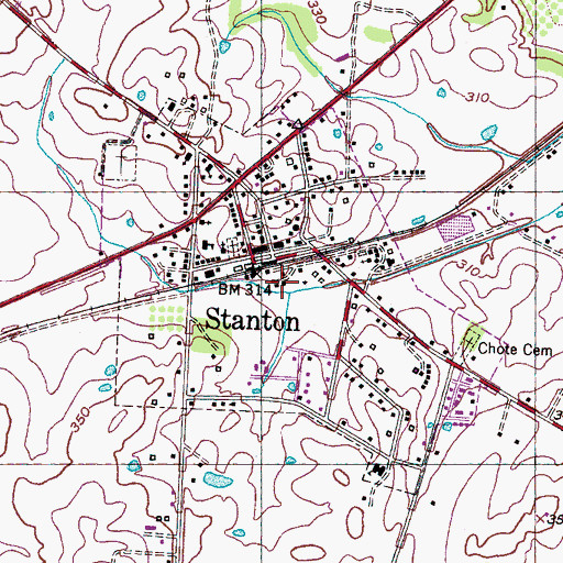 Topographic Map of Town of Stanton, TN