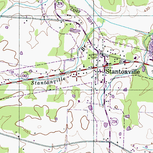 Topographic Map of Town of Stantonville, TN