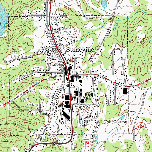 Topographic Map of Town of Stoneville, NC