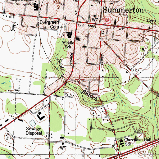 Topographic Map of Town of Summerton, SC