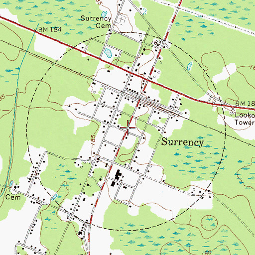 Topographic Map of Town of Surrency, GA