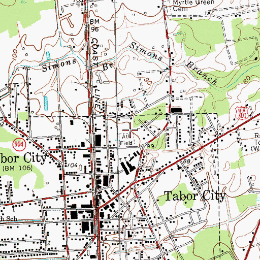 Topographic Map of Town of Tabor City, NC
