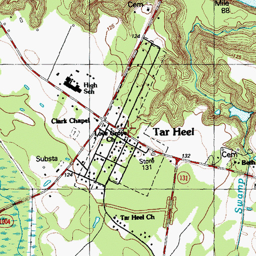 Topographic Map of Town of Tar Heel, NC