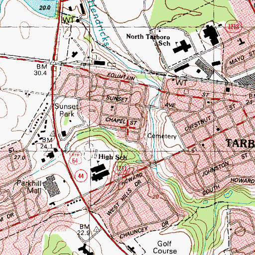 Topographic Map of Town of Tarboro, NC
