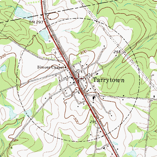 Topographic Map of Town of Tarrytown, GA