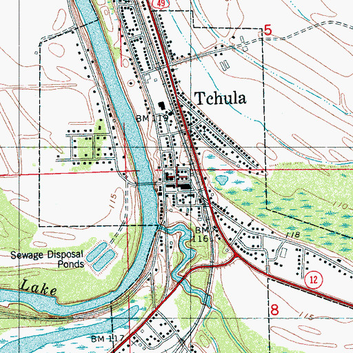 Topographic Map of Town of Tchula, MS