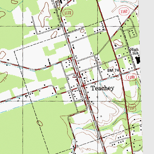 Topographic Map of Town of Teachey, NC