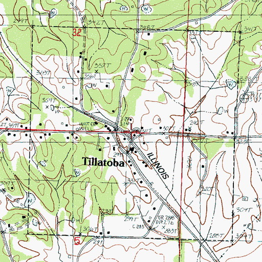 Topographic Map of Town of Tillatoba, MS
