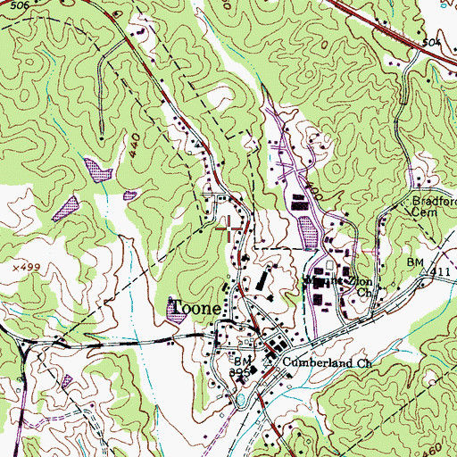 Topographic Map of Town of Toone, TN