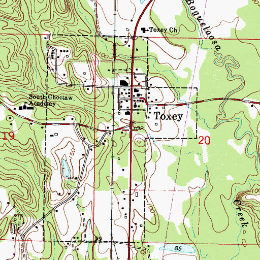 Topographic Map of Town of Toxey, AL