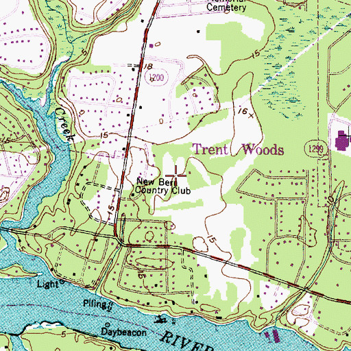 Topographic Map of Town of Trent Woods, NC