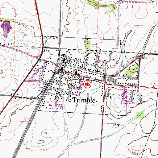 Topographic Map of Town of Trimble, TN