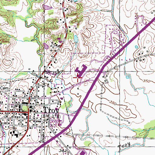 Topographic Map of Town of Troy, TN