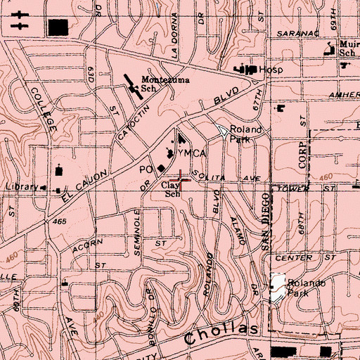 Topographic Map of Clay Elementary School, CA