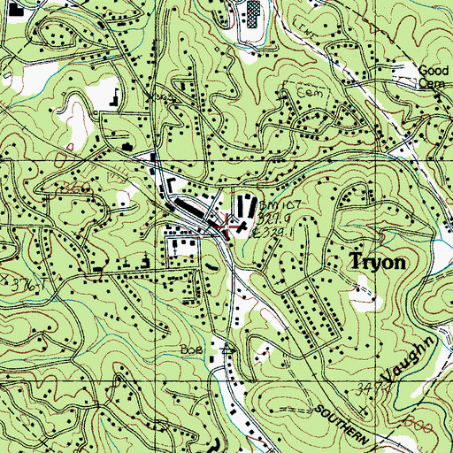 Topographic Map of Town of Tryon, NC