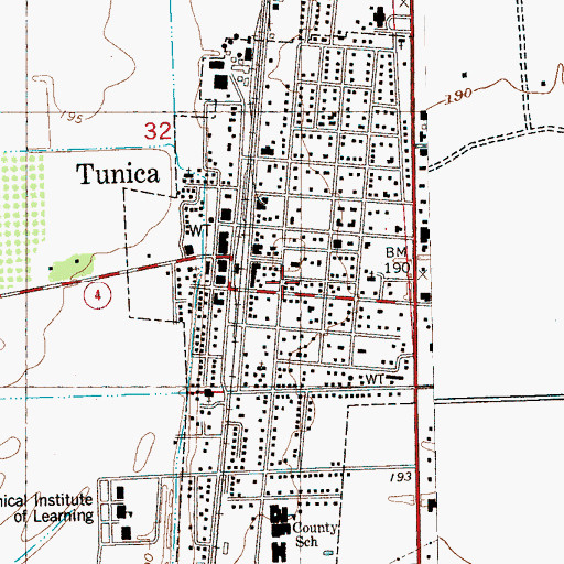 Topographic Map of Town of Tunica, MS