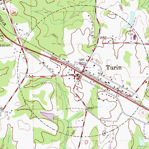 Topographic Map of Town of Turin, GA