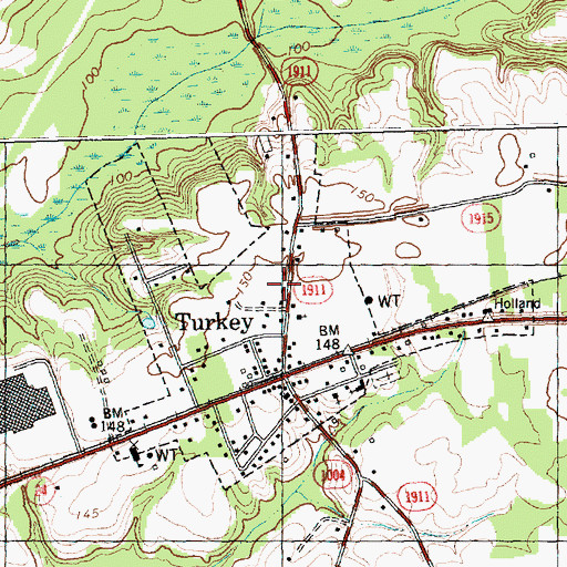 Topographic Map of Town of Turkey, NC