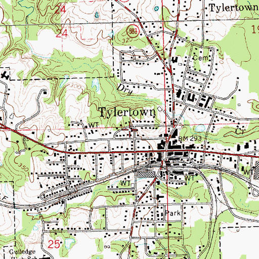 Topographic Map of Town of Tylertown, MS