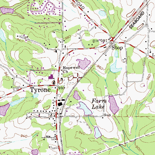 Topographic Map of Town of Tyrone, GA