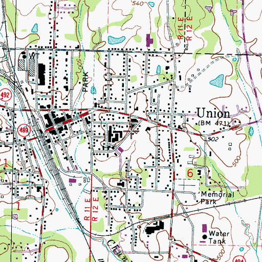 Topographic Map of Town of Union, MS
