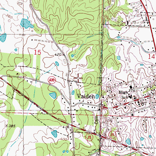 Topographic Map of Town of Vaiden, MS