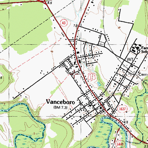 Topographic Map of Town of Vanceboro, NC