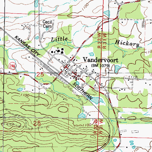 Topographic Map of Town of Vandervoort, AR