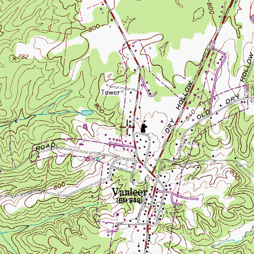 Topographic Map of Town of Vanleer, TN