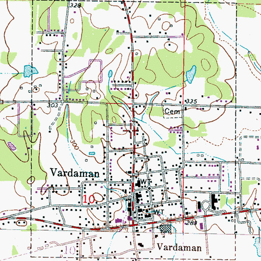 Topographic Map of Town of Vardaman, MS