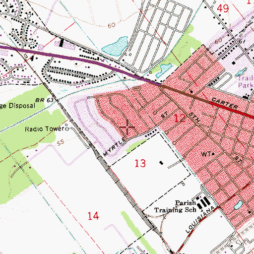 Topographic Map of Town of Vidalia, LA
