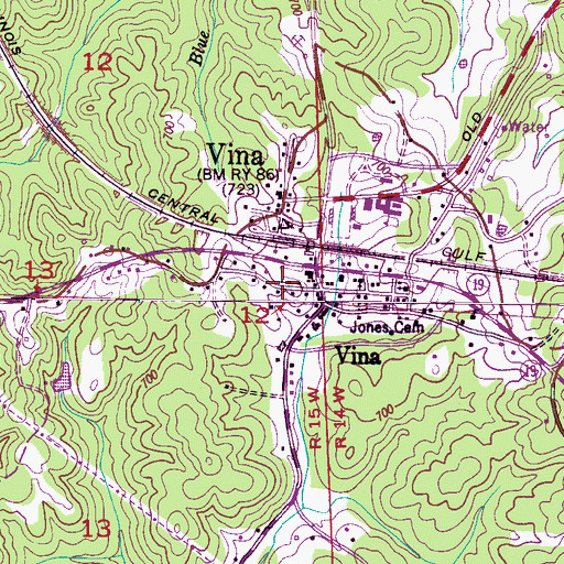 Topographic Map of Town of Vina, AL