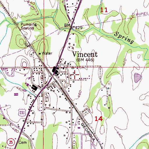 Topographic Map of Town of Vincent, AL