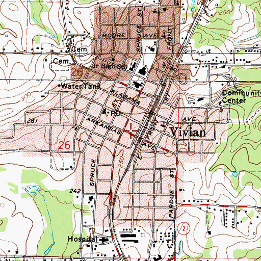 Topographic Map of Town of Vivian, LA