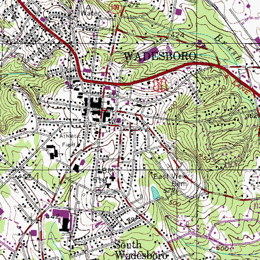 Topographic Map of Town of Wadesboro, NC